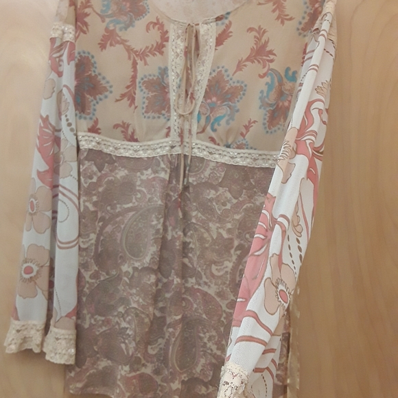 Pink Cream Boho Lace Paisley Top S - Picture 6 of 14
